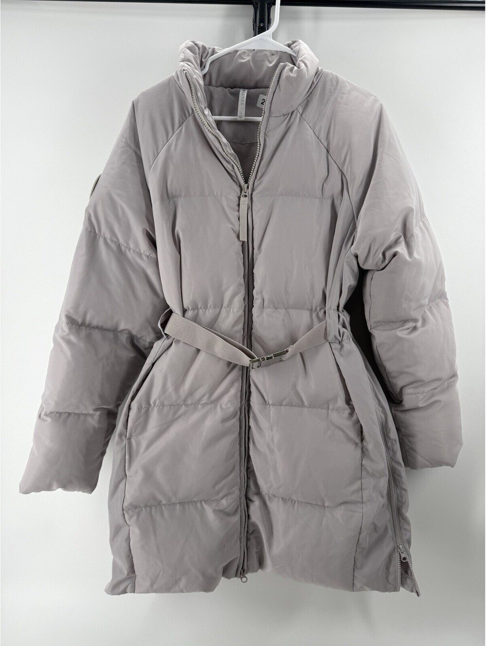 Fabletics Bryce Belted Puffer Coat II, Women's Size S - Light Grey - Insulated